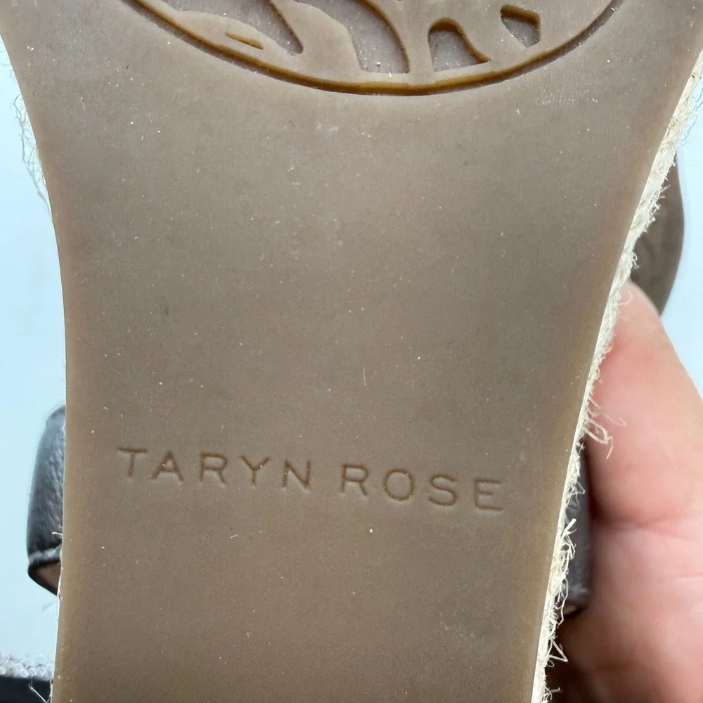 Taryn Rose Henriette Gunmetal Silver Leather Rosette Espadrille Wedge Sandals 7B